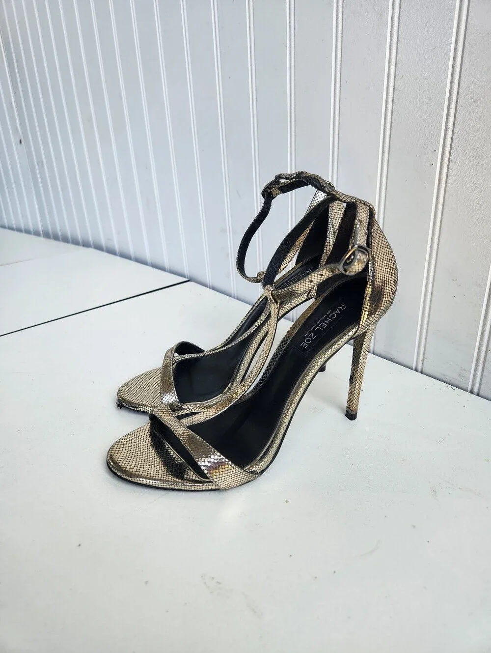 Rachel Zoe Strappy Gold Stilettos heels size 7